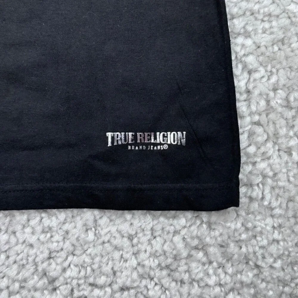 True Religion V-Neck Black Silver Logo T-Shirt